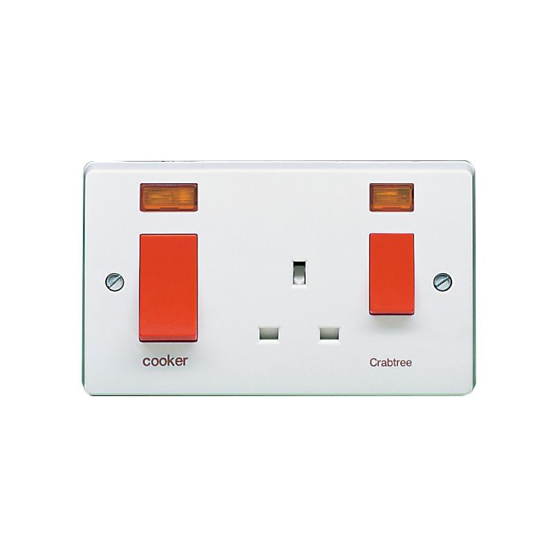 CRABTREE 4521/31 2-POLE SLIM COOKER CONTROL UNIT 45a WITH NEON PRINTED 'COOKER'