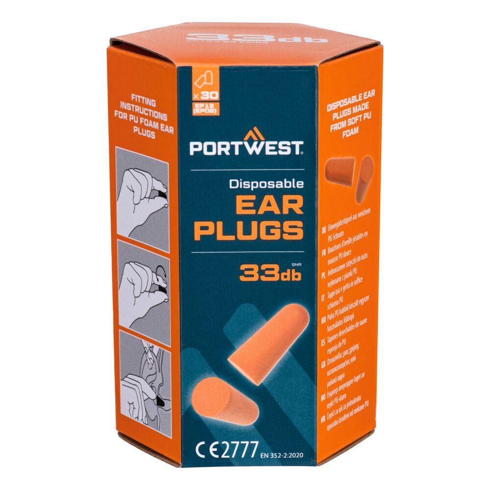 PU Foam Ear Plugs (30 Pairs), , R, Orange