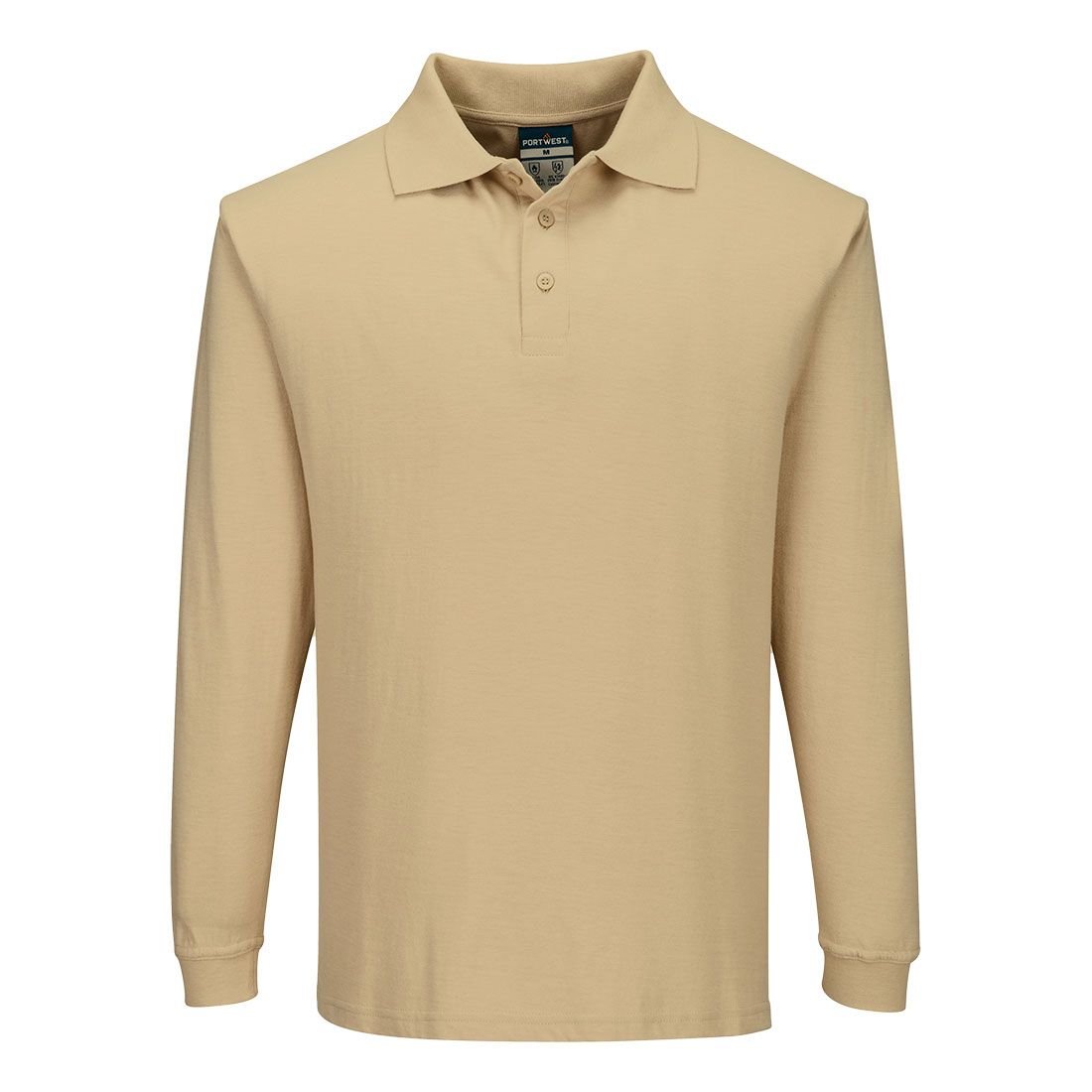 Flame Resistant Anti-Static Long Sleeve Polo Shirt, 4XL, R, Tan
