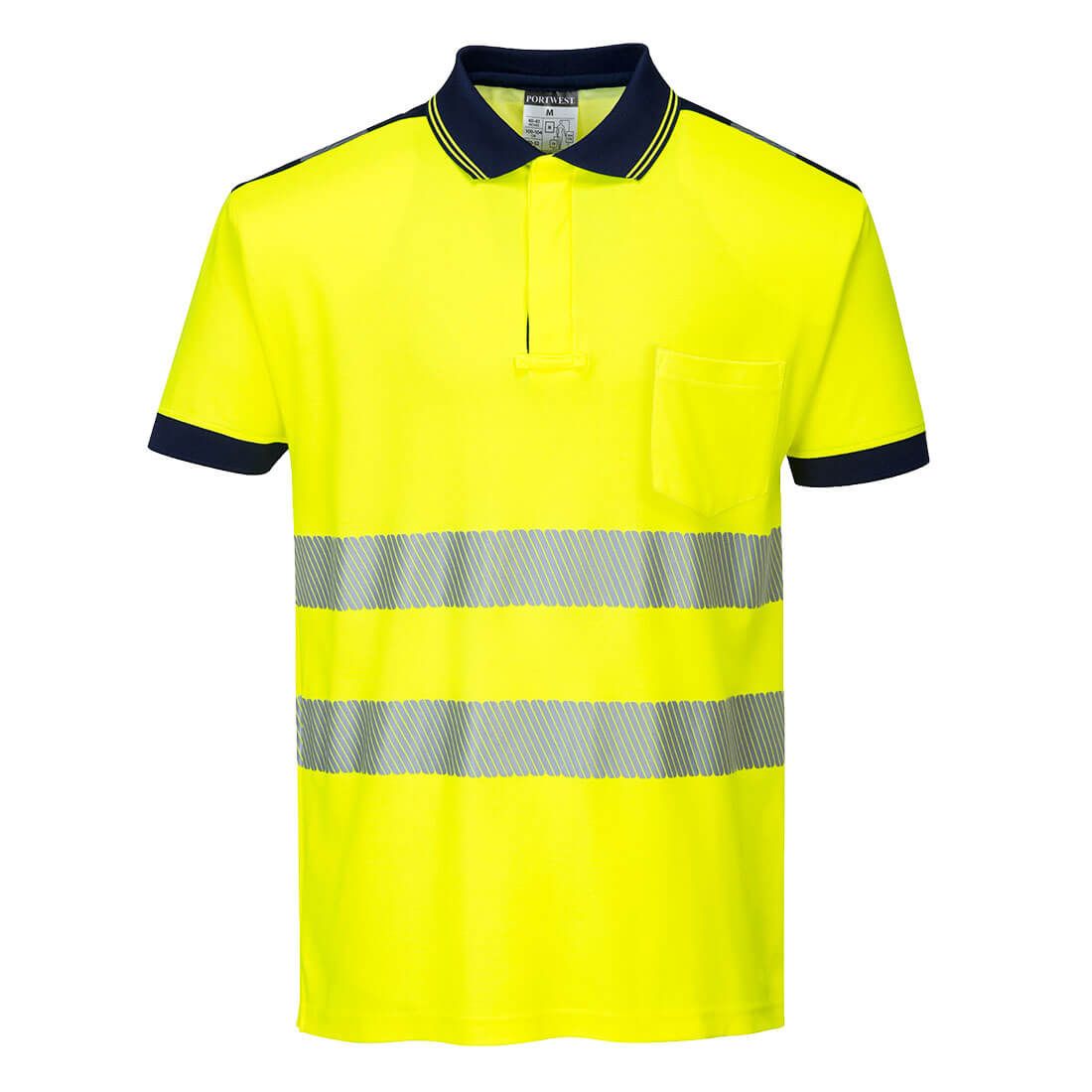 PW3 Hi-Vis Cotton Comfort Polo Shirt S/S , L, R, Yellow/Navy