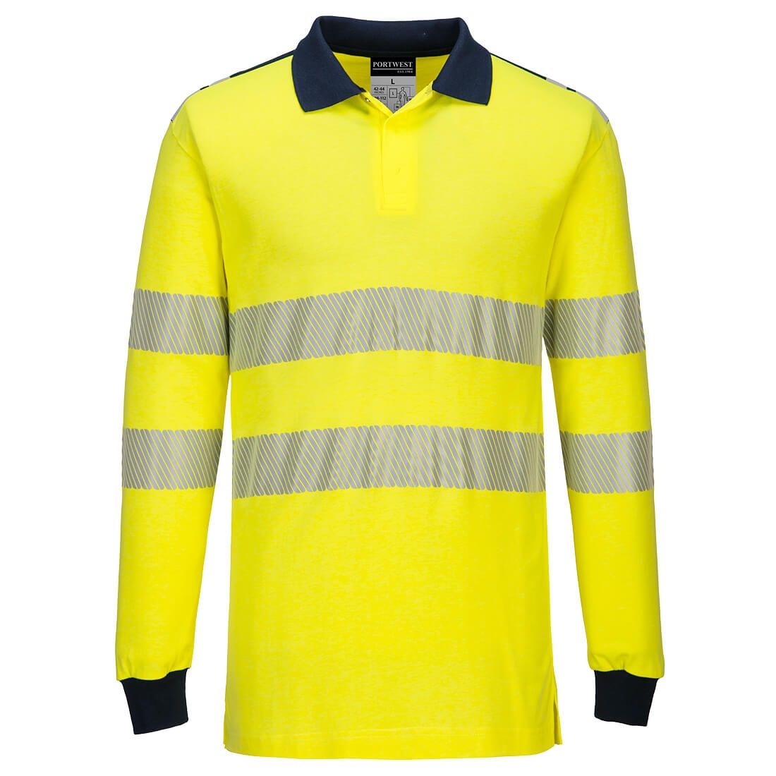 PW3 Flame Resistant Hi-Vis Polo Shirt, L, R, Yellow/Navy
