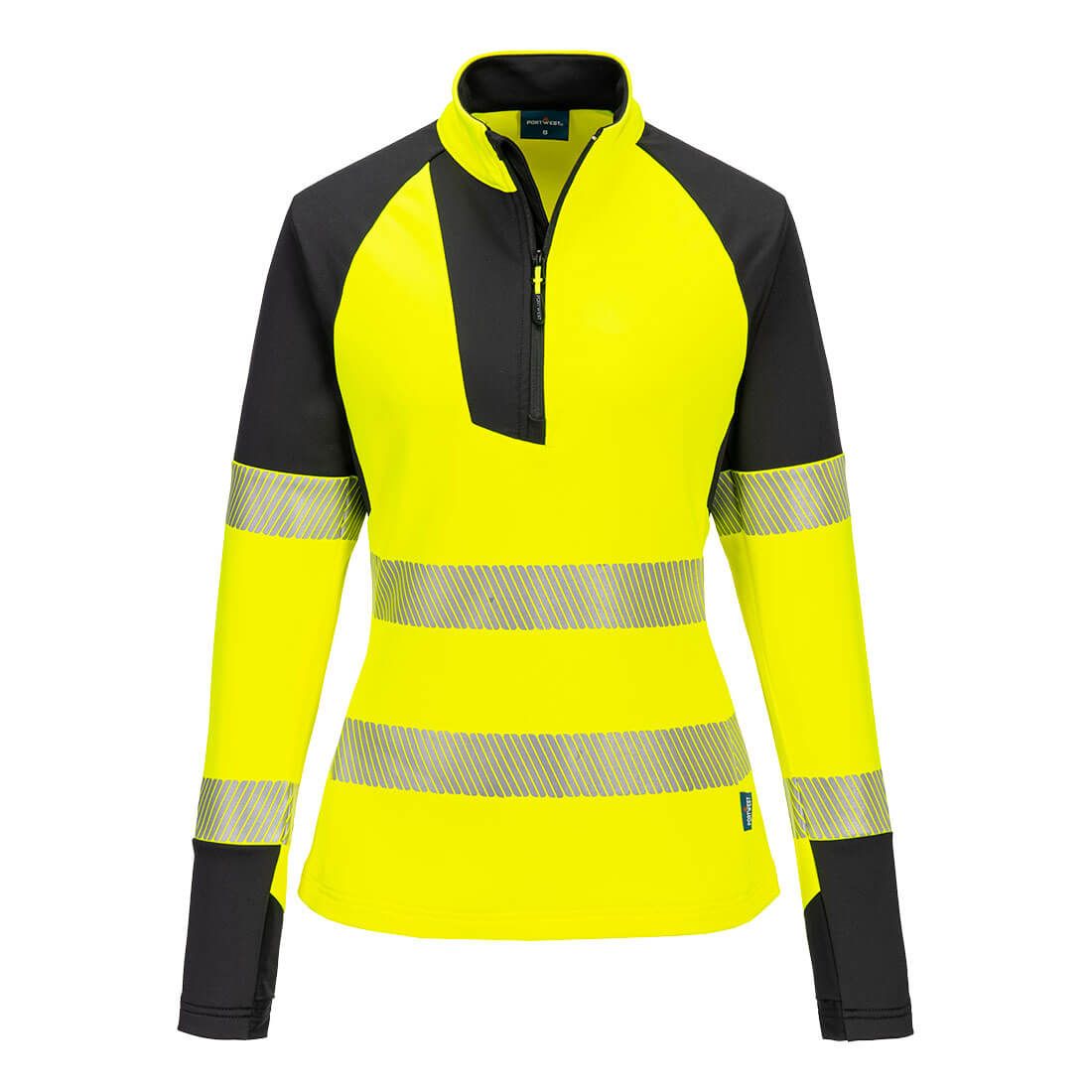 PW3 Hi-Vis Women's 1/4 Zip Sweatshirt, L, R, Yellow/Black