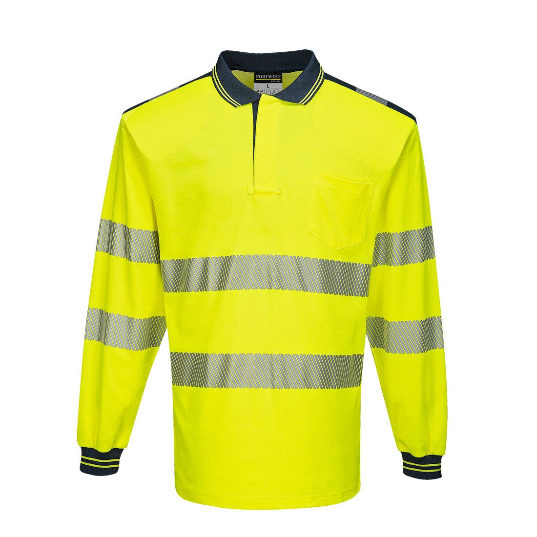 PW3 Hi-Vis Cotton Comfort Polo Shirt L/S , 4XL, R, Yellow/Navy