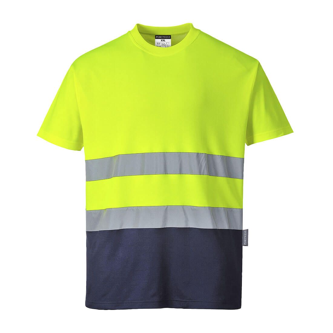Hi-Vis Cotton Comfort Contrast T-Shirt S/S , 4XL, R, Yellow/Navy