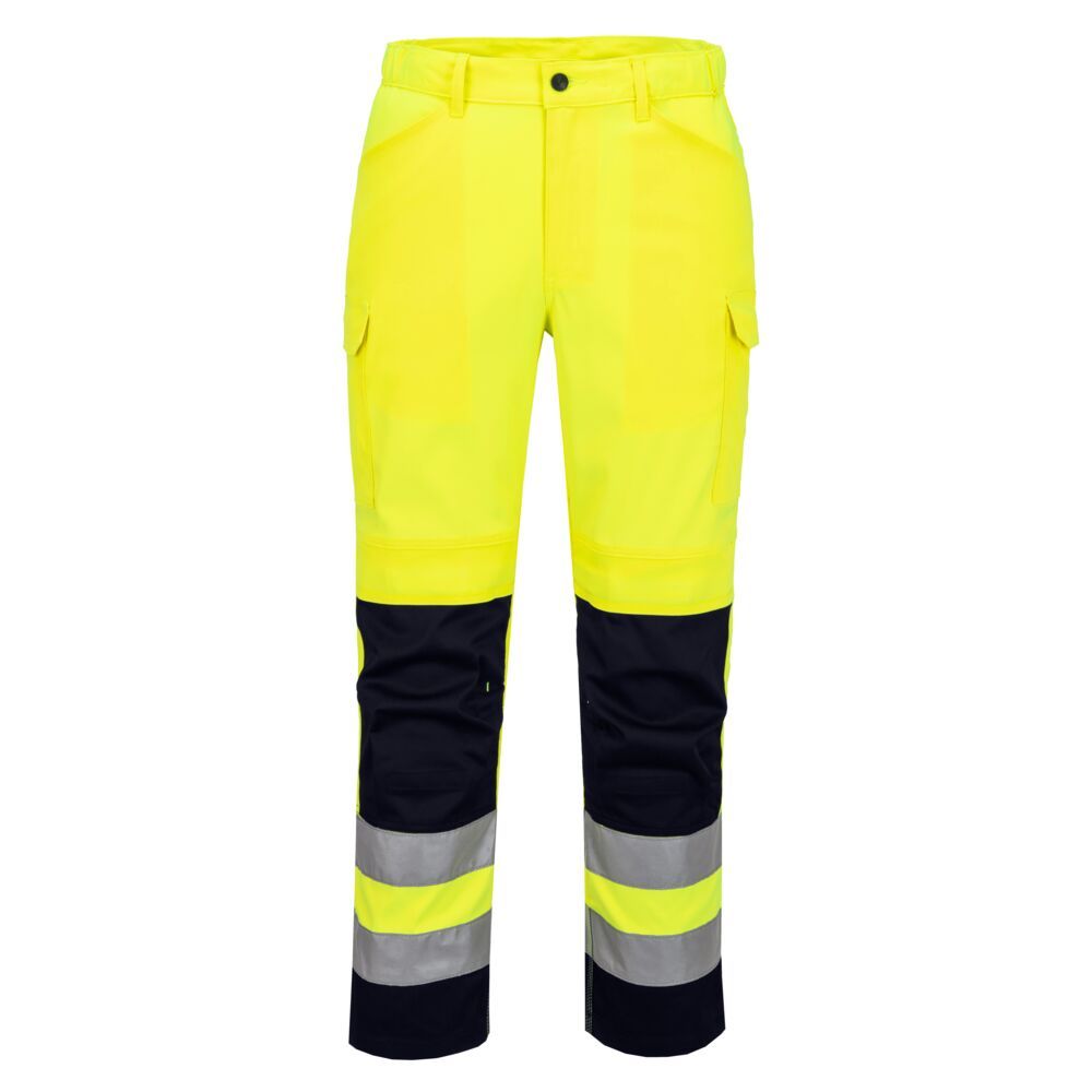 Hi-Vis Mesh Panel Trousers , 28, R, Yellow/Navy