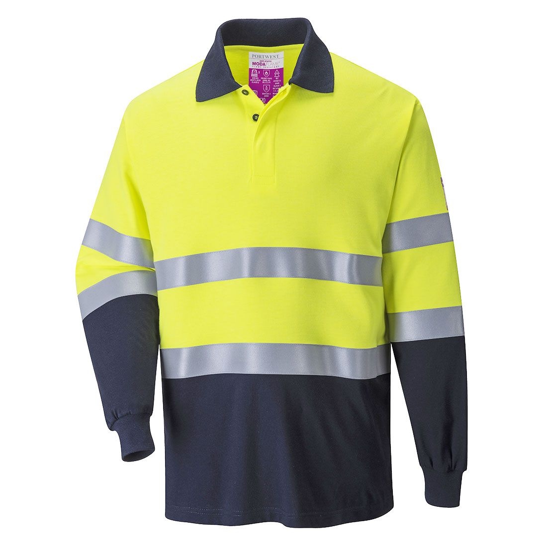 Flame Resistant Anti-Static Two Tone Polo Shirt, 4XL, R, Yellow/Navy
