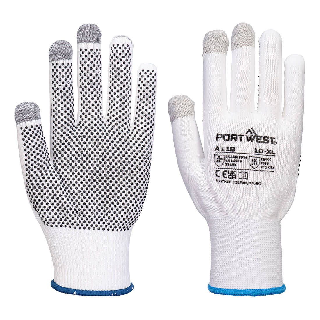 Grip 13 PVC Dotted Touchscreen Glove (Pk12), L, R, White/Grey