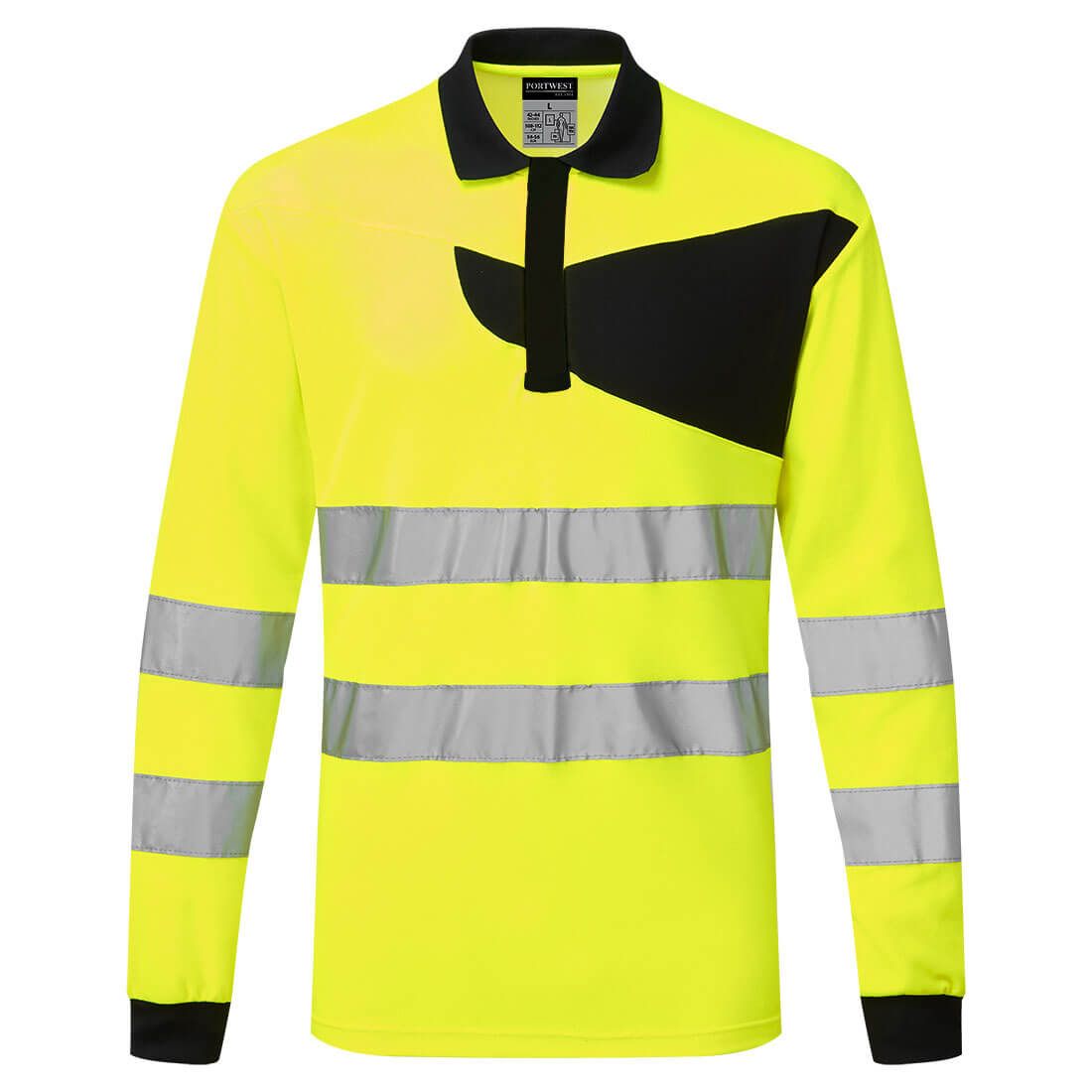 PW2 Hi-Vis Polo Shirt L/S, 4XL, R, Yellow/Black