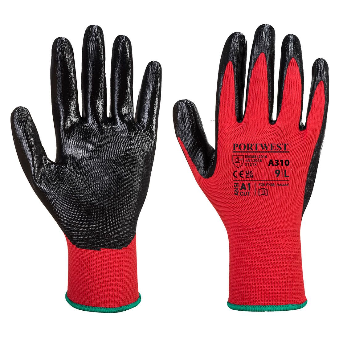 Flexo Grip Nitrile Glove, L, R, Red/Black