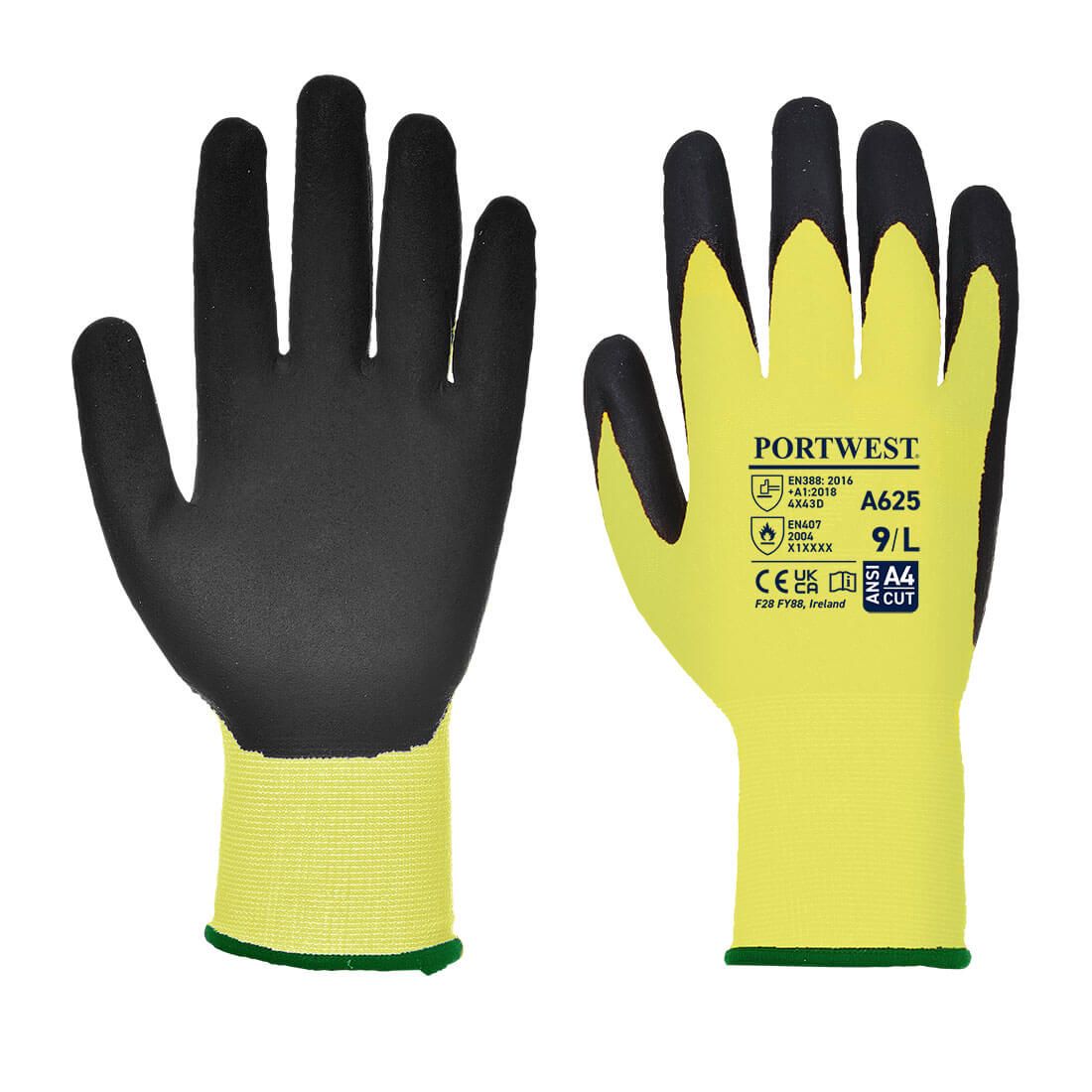 Vis-Tex Cut Resistant Glove - PU, L, R, Yellow/Black
