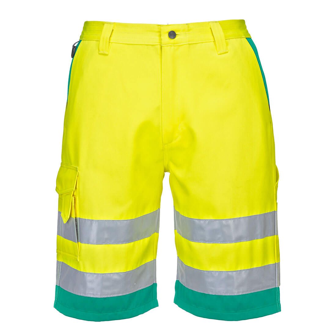 Hi-Vis Lightweight Polycotton Shorts, L, R, Yellow/Teal