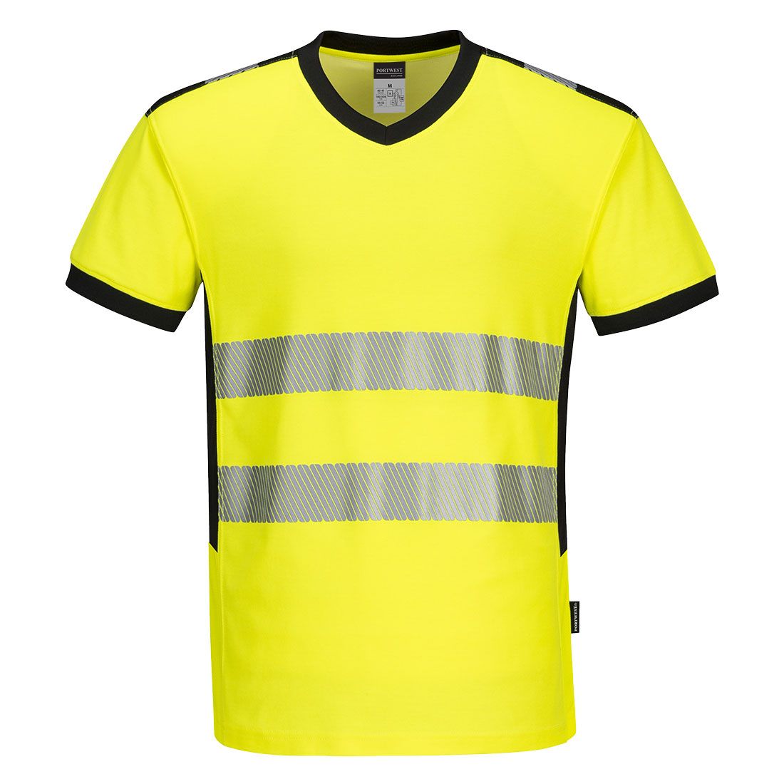 PW3 Hi-Vis V-Neck Mesh Insert T-Shirt S/S , 4XL, R, Yellow/Black