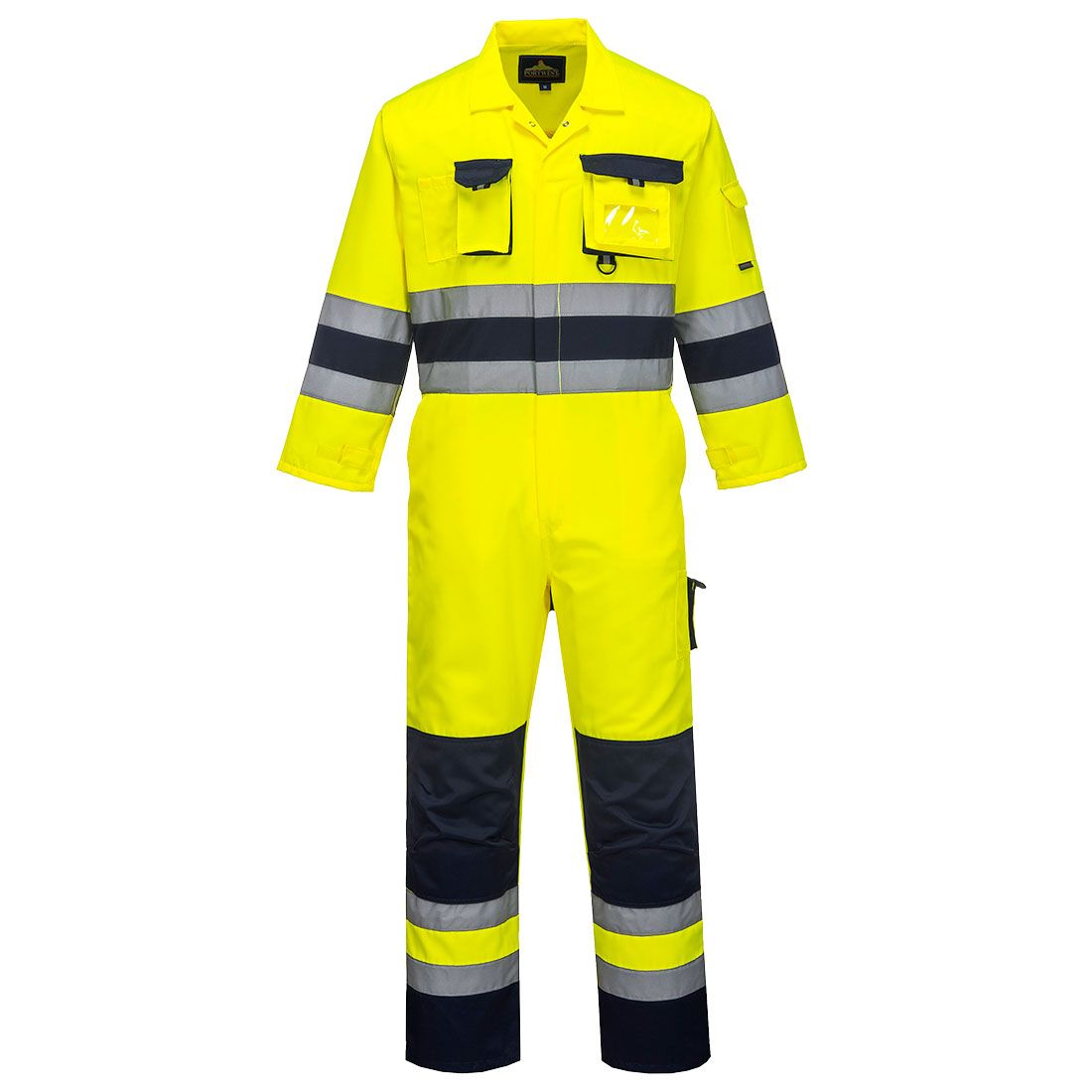 Nantes Hi-Vis Contrast Work Coverall, L, R, Yellow/Navy