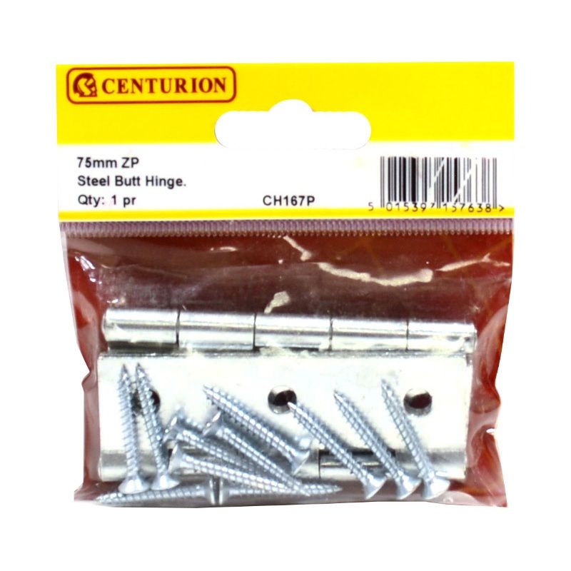 CENTURION CH167P ZINC PLATED 1838 PATTERN STEEL BUTT HINGE 75mm