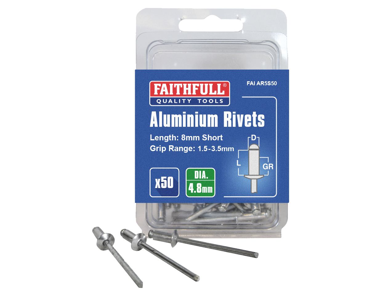 FAITHFULL FAIAR5S50 SHORT ALUMINIUM RIVETS 5mm (PACK 50)