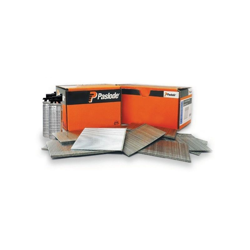 PASLODE STAINLESS STEEL ANGLED BRADS & 2 FUEL CELLS FOR IM65A F16 x 50mm (BOX 2000) 300279