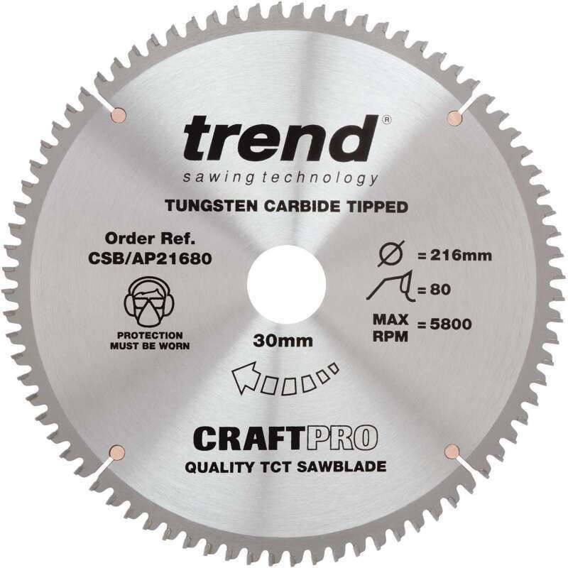 TREND CSB/AP21680 ALUMINIUM/PLASTIC WORKTOP TCT CIRCULAR SAW BLADE 80T x 30 x 216mm