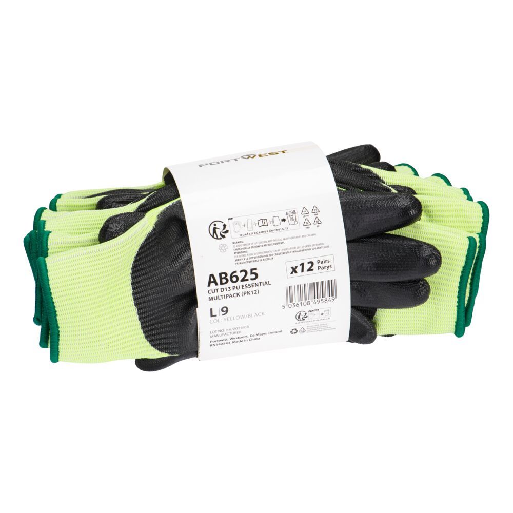 Cut D13 PU Essential Multipack (PK12), L, R, Yellow/Black
