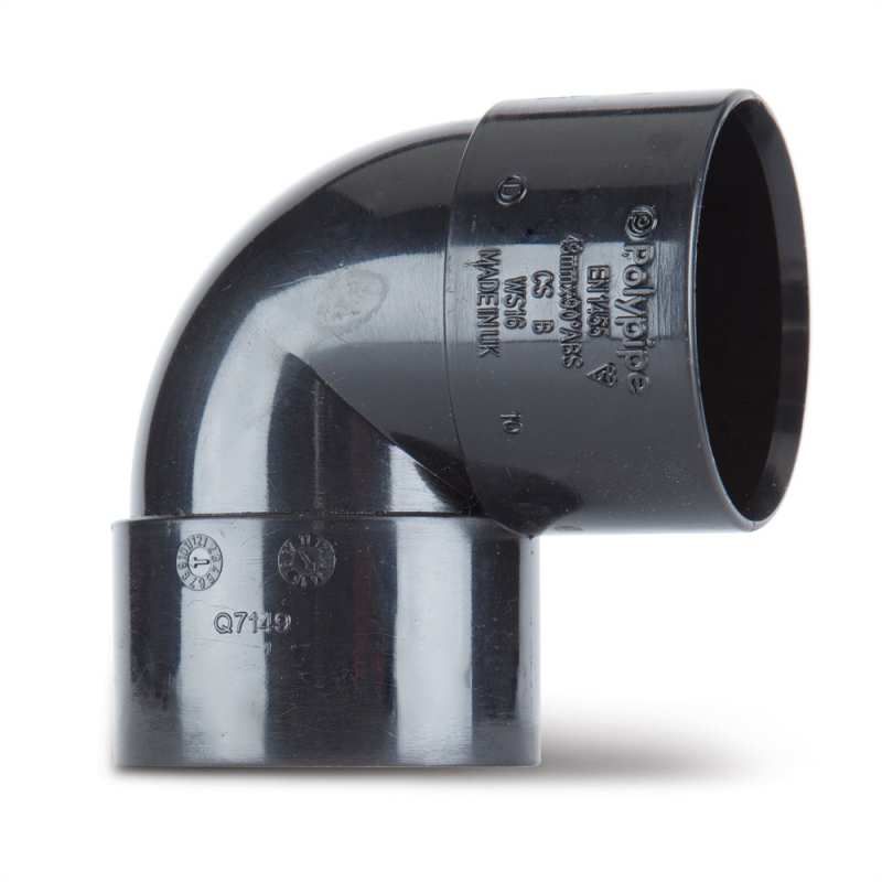 POLYPIPE ABS KNUCKLE BEND 50mm x 90deg WS64 WS64B BLACK