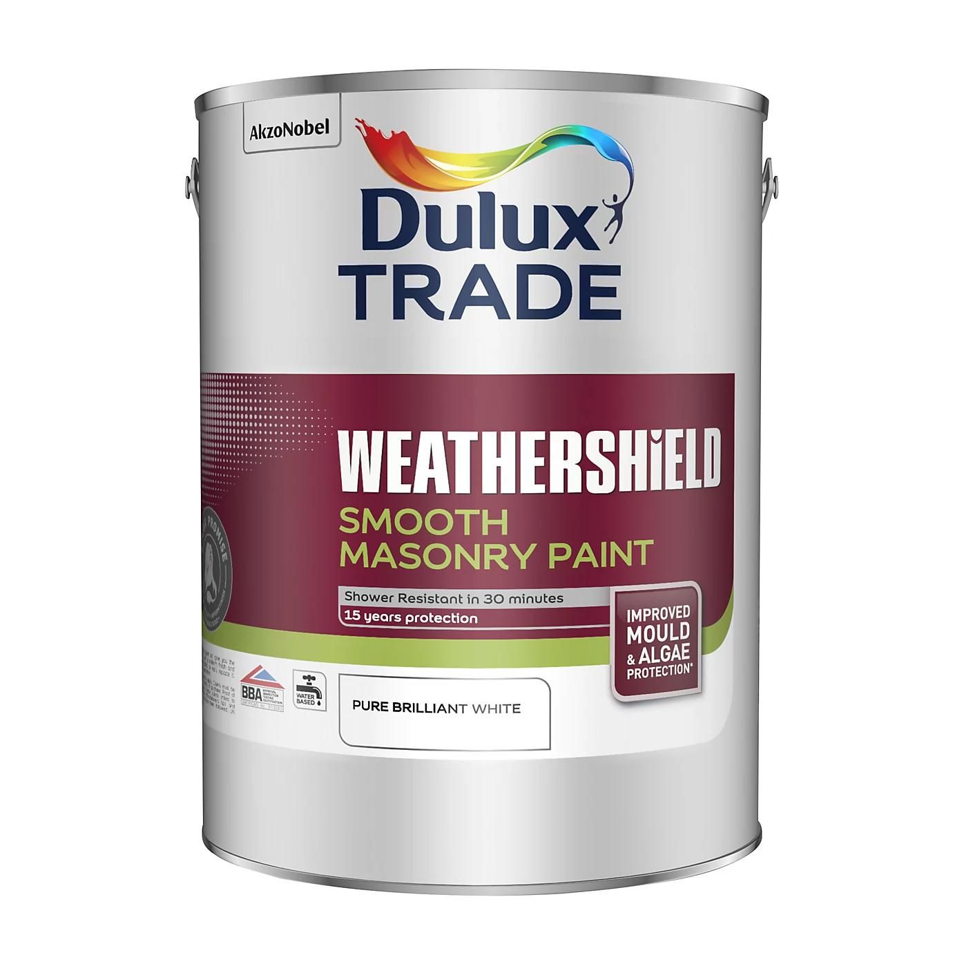 DULUX TRADE WEATHERSHIELD SMOOTH MASONRY PAINT 5l PURE BRILLIANT WHITE 5583711