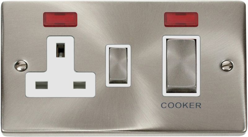 CLICK VPSC505WH 45A DP SW SOCKET & NEON SATIN CHROME