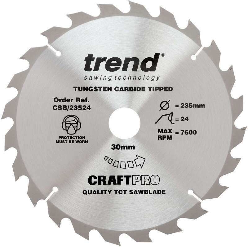 TREND CSB/23524 MEDIUM FINISH TCT CIRCULAR SAW BLADE 235MM X 24T X 30MM