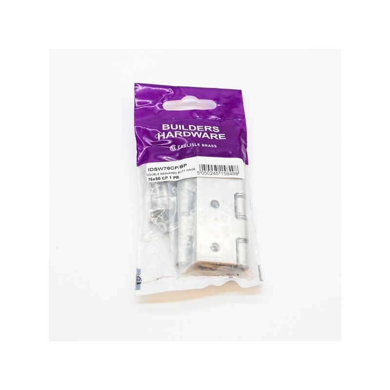 CHROME DOUBLE STEEL WASHERED HINGE PAIR 76 x 50mm IDSW76CP/RP