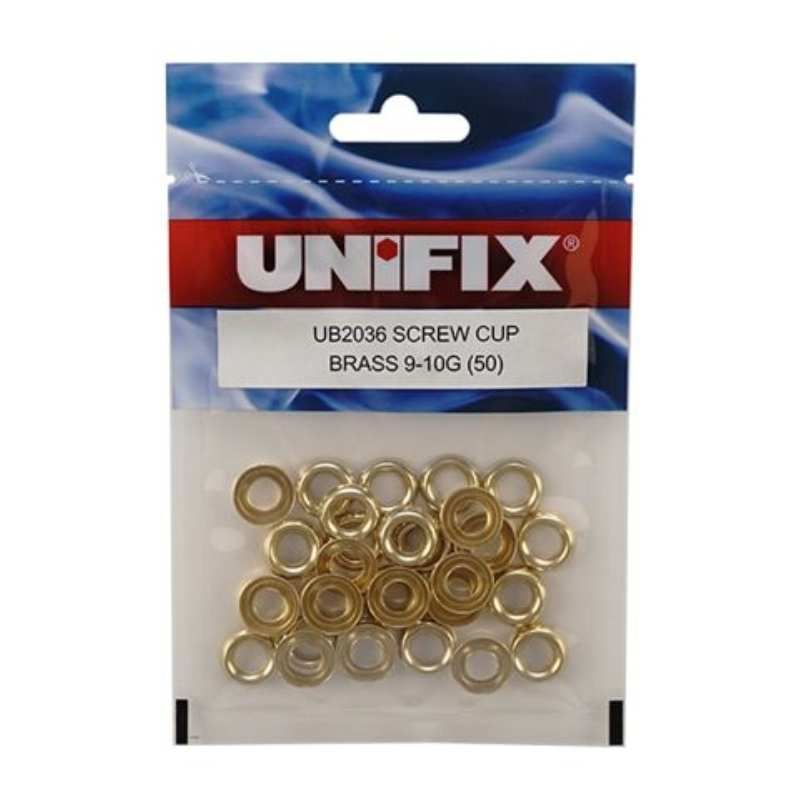 UNIFIX 9 - 10 GAUGE BRASS SURFACE SCREW CUPS (PACK 50) UB2036