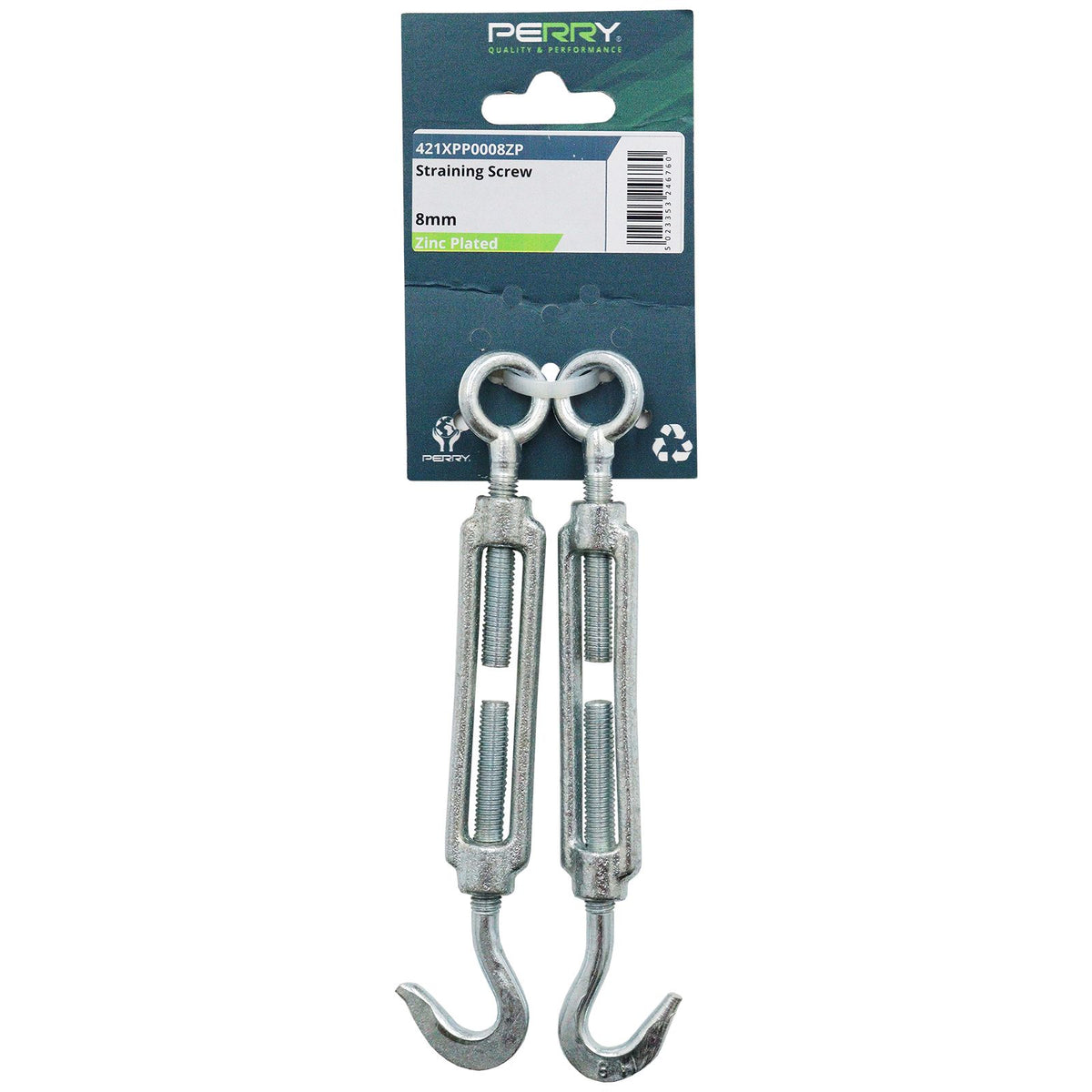 10mm No 421 PACK OF 2 FORGED STRAINING SCREWS HOOK TO EYE PREPACKED 421XPP0010ZP