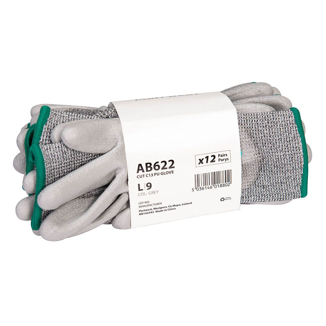 Cut C13 PU Essential Multipack (Pk12), L, R, Grey