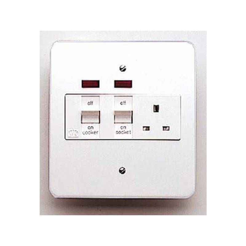 WEW DOUBLE POLE COOKER CONTROL UNIT WITH NEON METAL FLUSH 45a WHITE K5011WHI