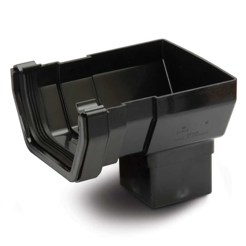 POLYPIPE RAINWATER 112mm SQUARE GUTTER STOP END OUTLET RS206B BLACK