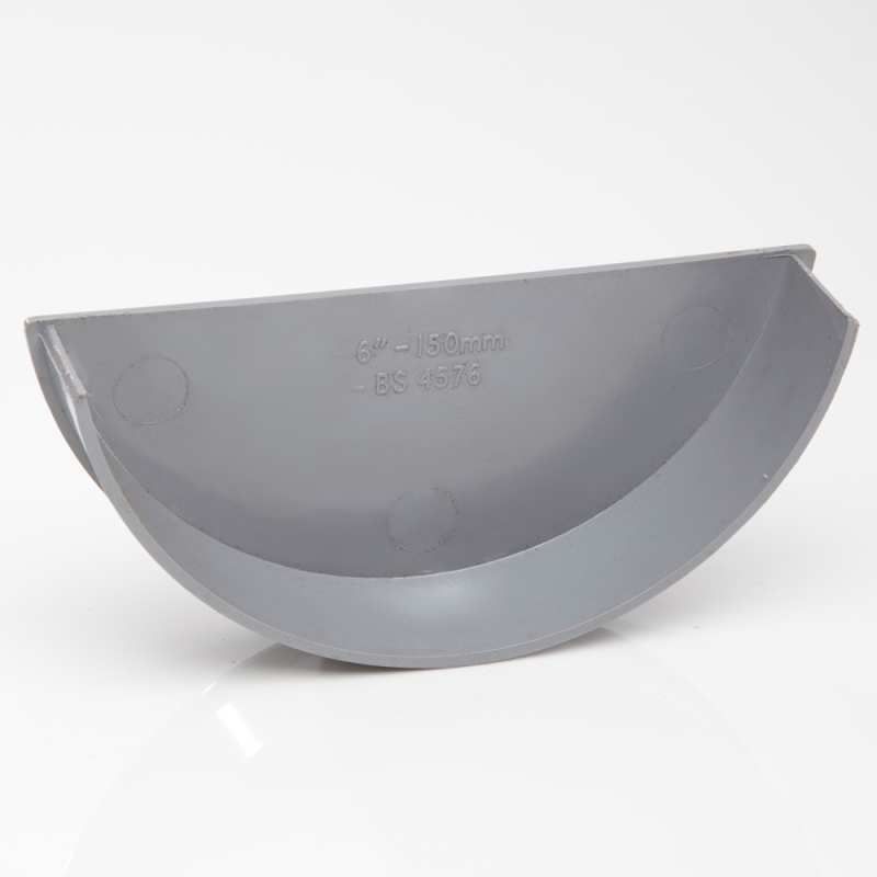 POLYPIPE RAINWATER 150mm HALF ROUND GUTTER STOP END INTERIOR RL608G GREY