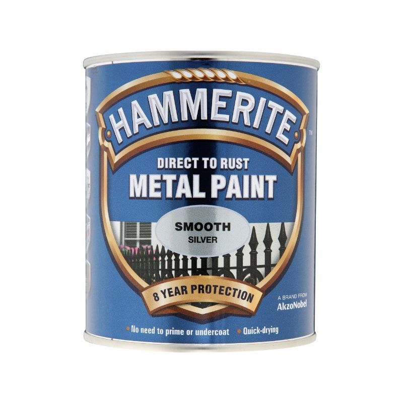 HAMMERITE 750ml SMOOTH FINISH DIRECT TO RUST METAL PAINT SILVER 5092808