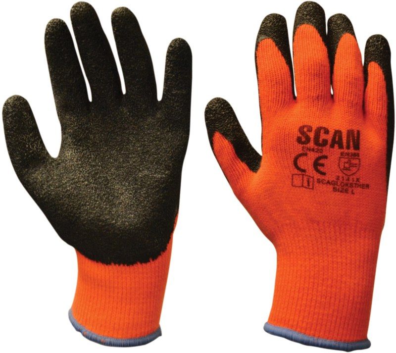 SCAN SCAGLOKSTHER THERMAL LATEX PALM GLOVES LARGE BLACK/ORANGE