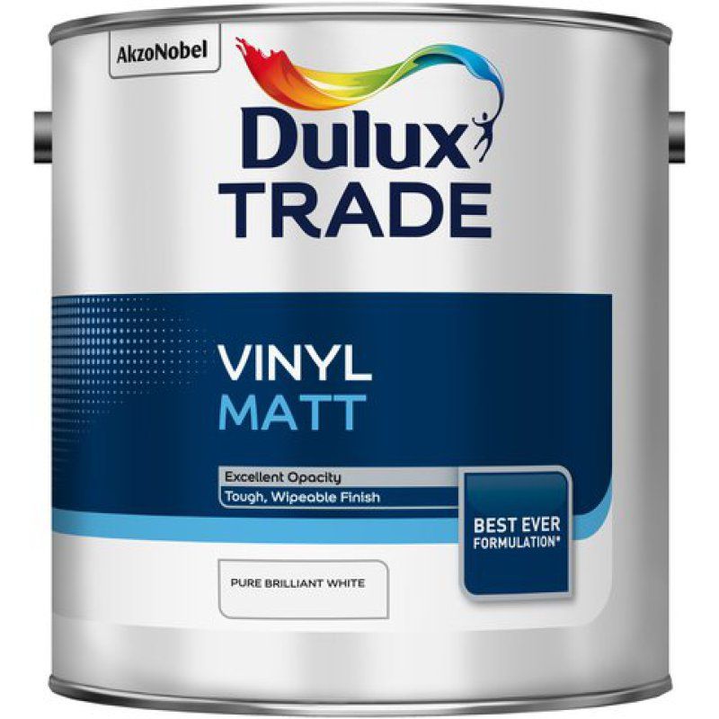 DULUX TRADE VINYL MATT EMULSION 2.5l PURE BRILLIANT WHITE 5149182