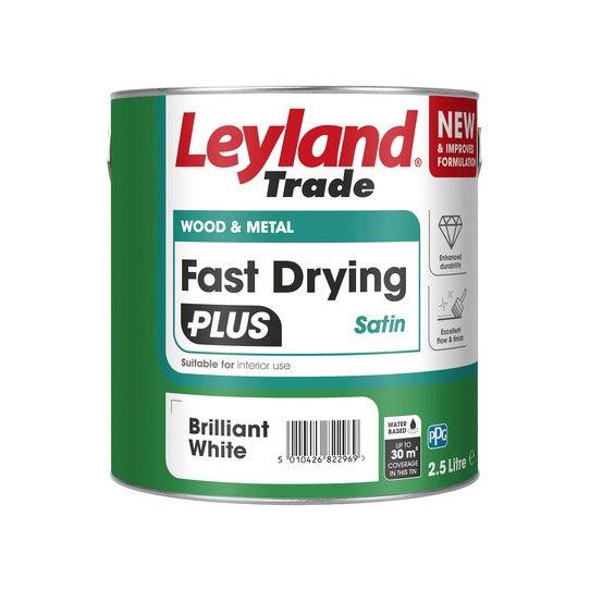 LEYLAND FAST DRYING PLUS SATIN 2.5l BRILLIANT WHITE 447572