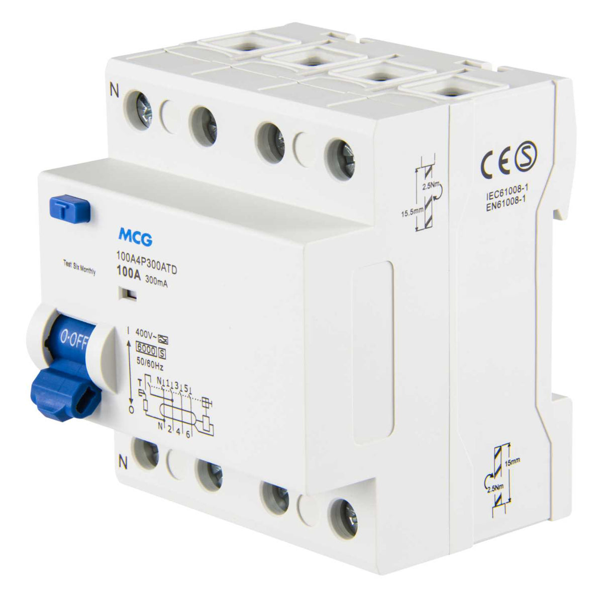 MCG 100A 4 Pole 300mA Type A Time Delay RCD