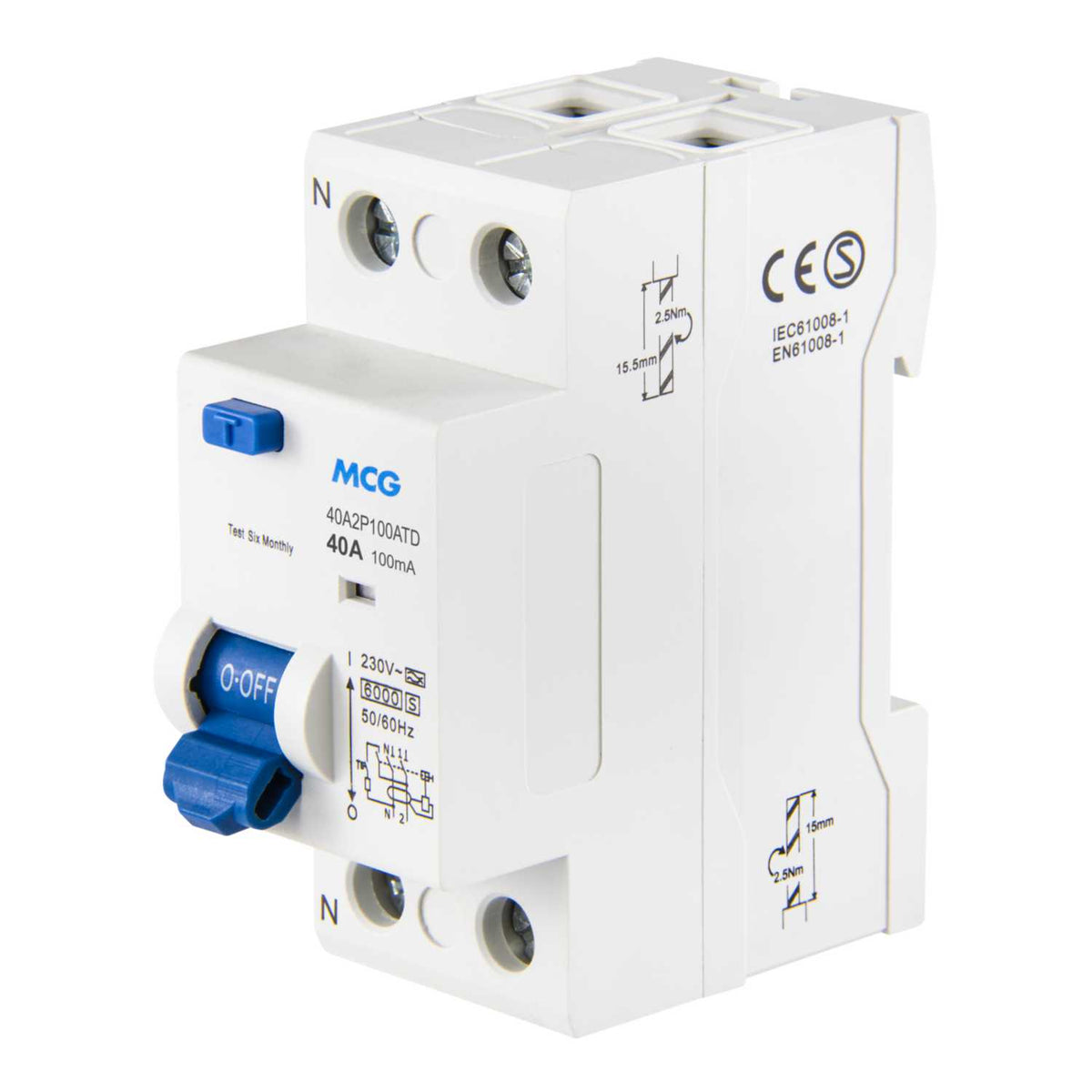 MCG 40A 2 Pole 100mA Type A Time Delay RCD