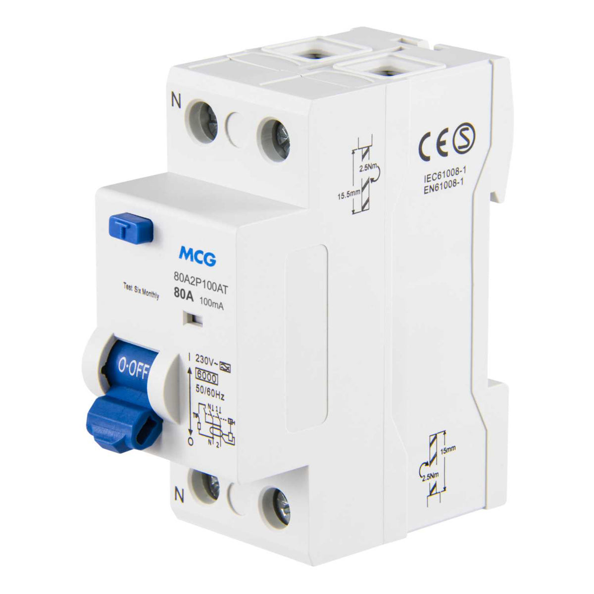 MCG 80A 2 Pole 100mA Type A RCD