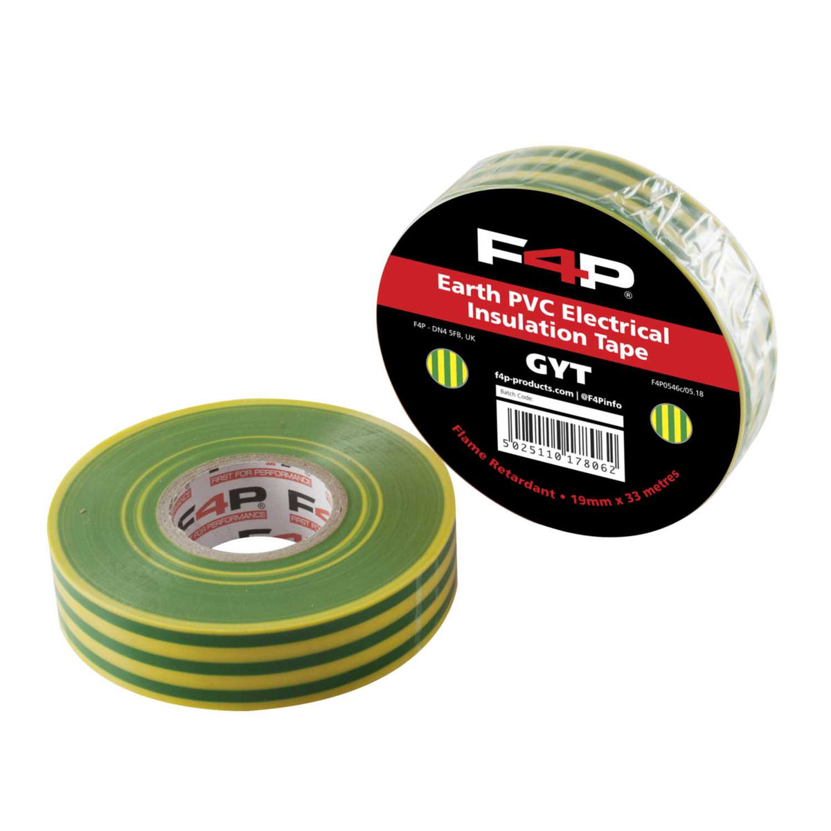 F4P 19mm x 33m PVC Insulation Tape Green / Yellow