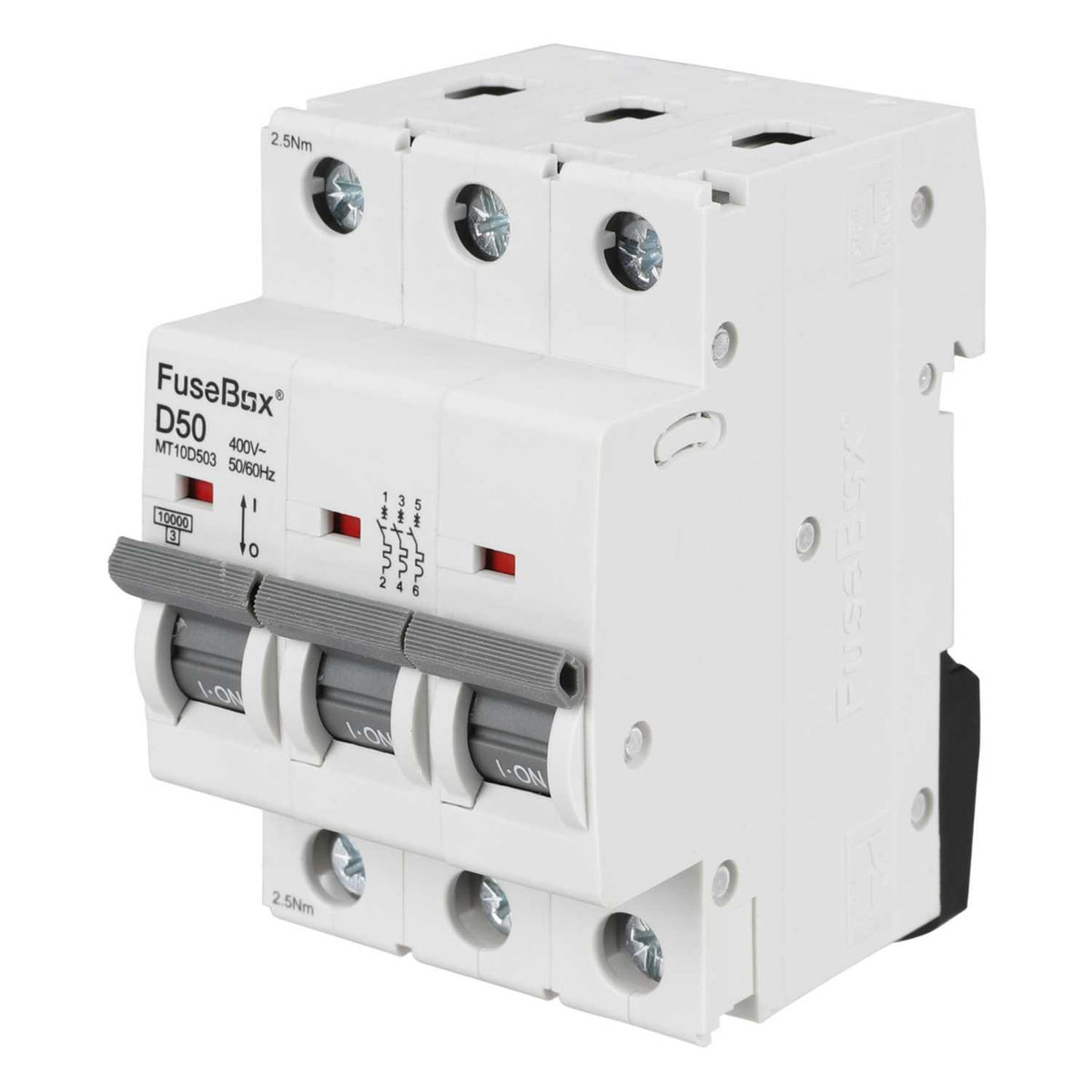 Fusebox 50A Triple Pole 10kA D Curve MCB