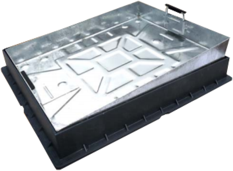 EJ GALV RECESSED MANHOLE COVER POLY FRAME 600 x 450 x 80mm 10T DR6045P-SLK