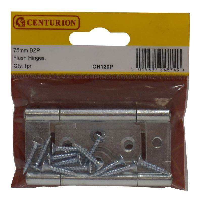 CENTURION CH120P BRIGHT ZINC PLATED 75mm FLUSH HINGE PAIR