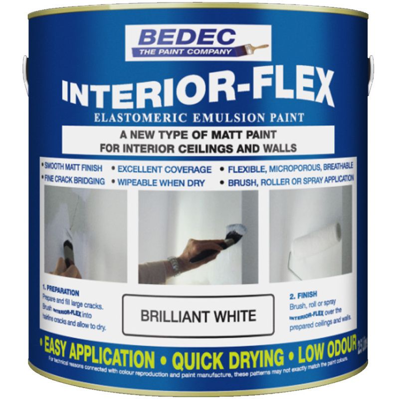 BEDEC INTERIOR-FLEX ELASTOMERIC EMULSION PAINT 2.5l BRILLIANT WHITE BEDE2RA0002/40