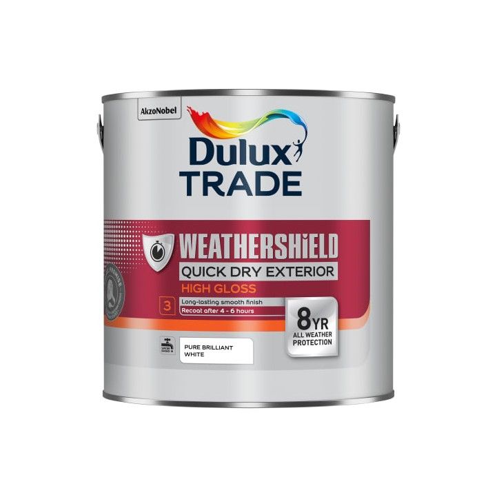 DULUX TRADE WEATHERSHIELD QUICK DRYING EXTERIOR GLOSS 2.5l PURE BRILLIANT WHITE 5624589