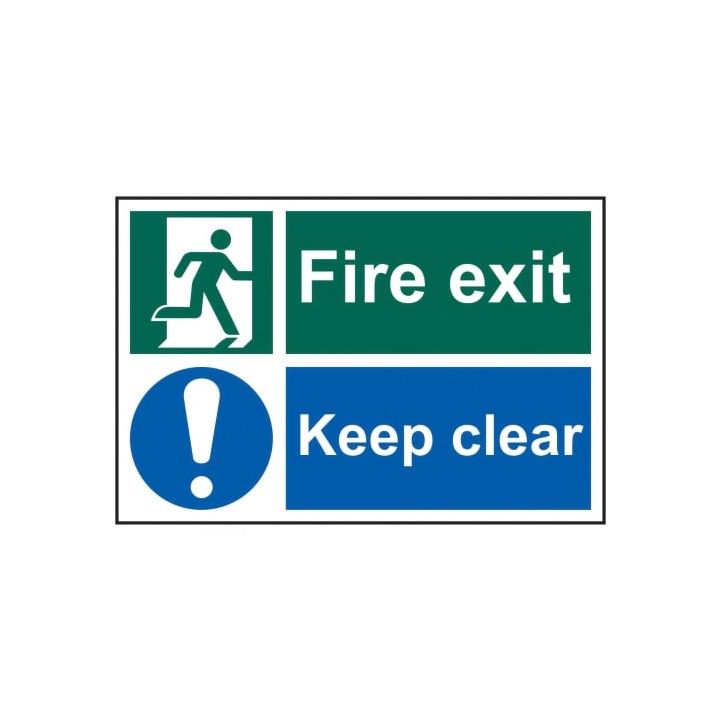 PVC SELF ADH SIGN 200mm WIDE x 300mm FIRE EXIT KEEP CLEAR 1540