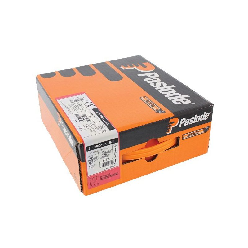 PASLODE HD GALV UNILOCK NAILS & 2 FUEL CELLS FOR IM350 90 x 3.1mm (BOX 2200) 141236