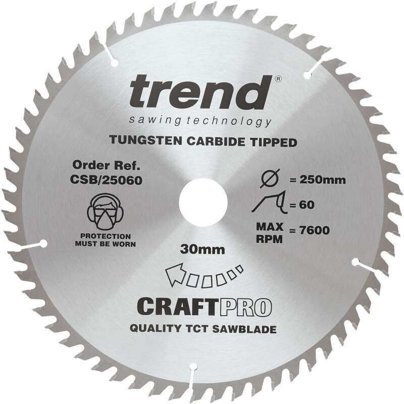 TREND CSB/25060 MEDIUM FINISH TCT CIRCULAR SAW BLADE 250MM X 60T X 30MM
