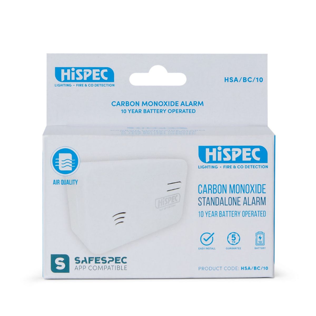 HISPEC BATTERY OPERATED CARBON MONOXIDE DETECTOR 10YR HSA/BC/10
